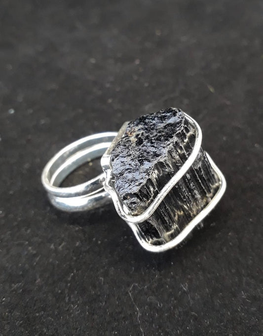 Black Tourmaline Adjustable Ring