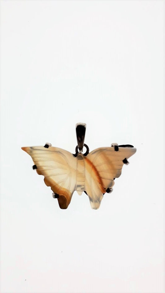 Agate Butterfly on Silver Pendant