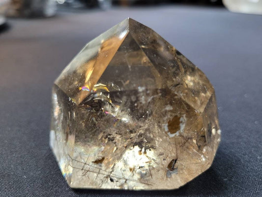 Natural Citrine Point with Silvered Rutiles inside