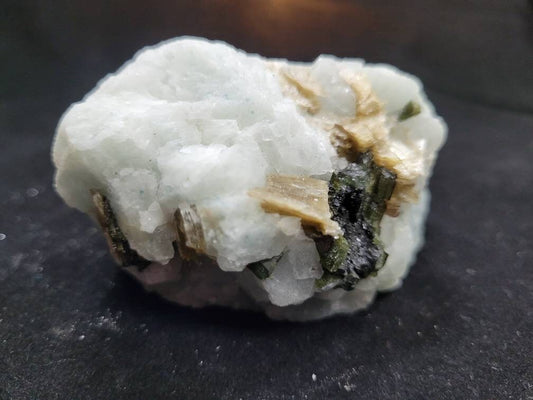 Cleavelandite with Albite, Golden Mica, Green and Black Tourmaline Chunk